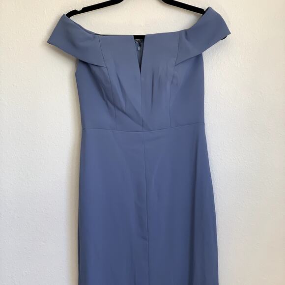 NWT Dessy Collection Off The Shoulder Notch Trumpet Gown in Lark Blue 3038 - Picture 4 of 12